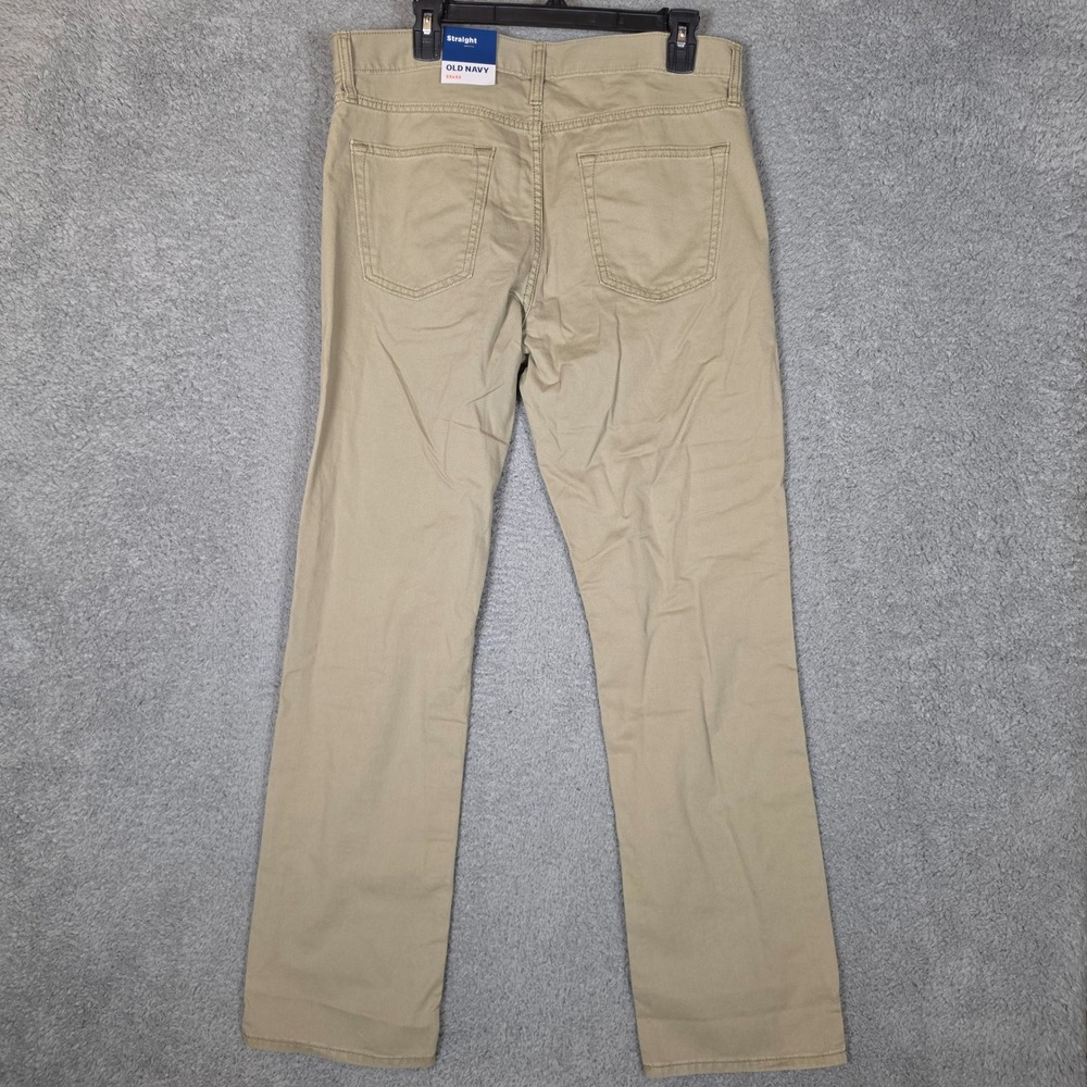 Old Navy Chino Pants Mens 33x32 Straight Leg  Khaki New Built-In Tough Cotton - Picture 2 of 10